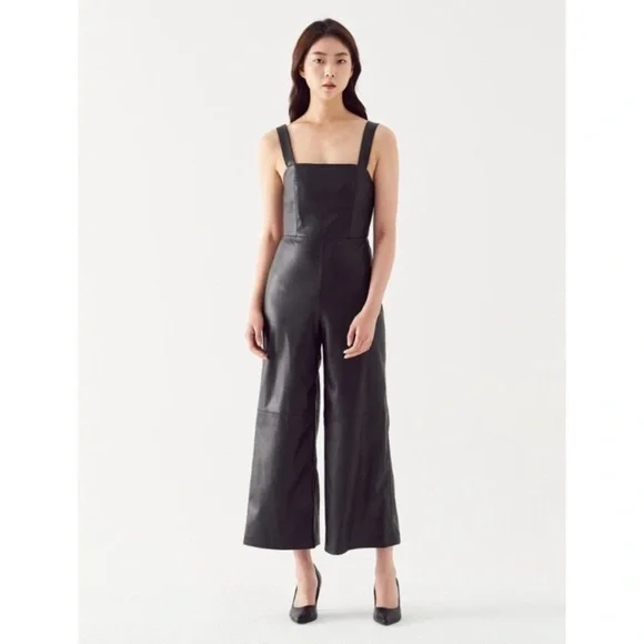 Alice + Olivia Avelina Black Vegan Leather Wide Leg Jumpsuit Size 2 - Picture 1 of 8